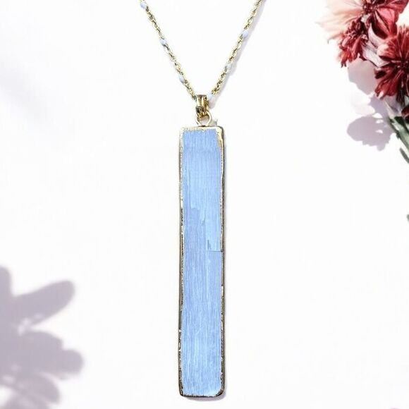 NWOT New Aviva Stanoff Lux Tribe White Selenite Gypsum Gold Bar Necklace - Picture 4 of 8